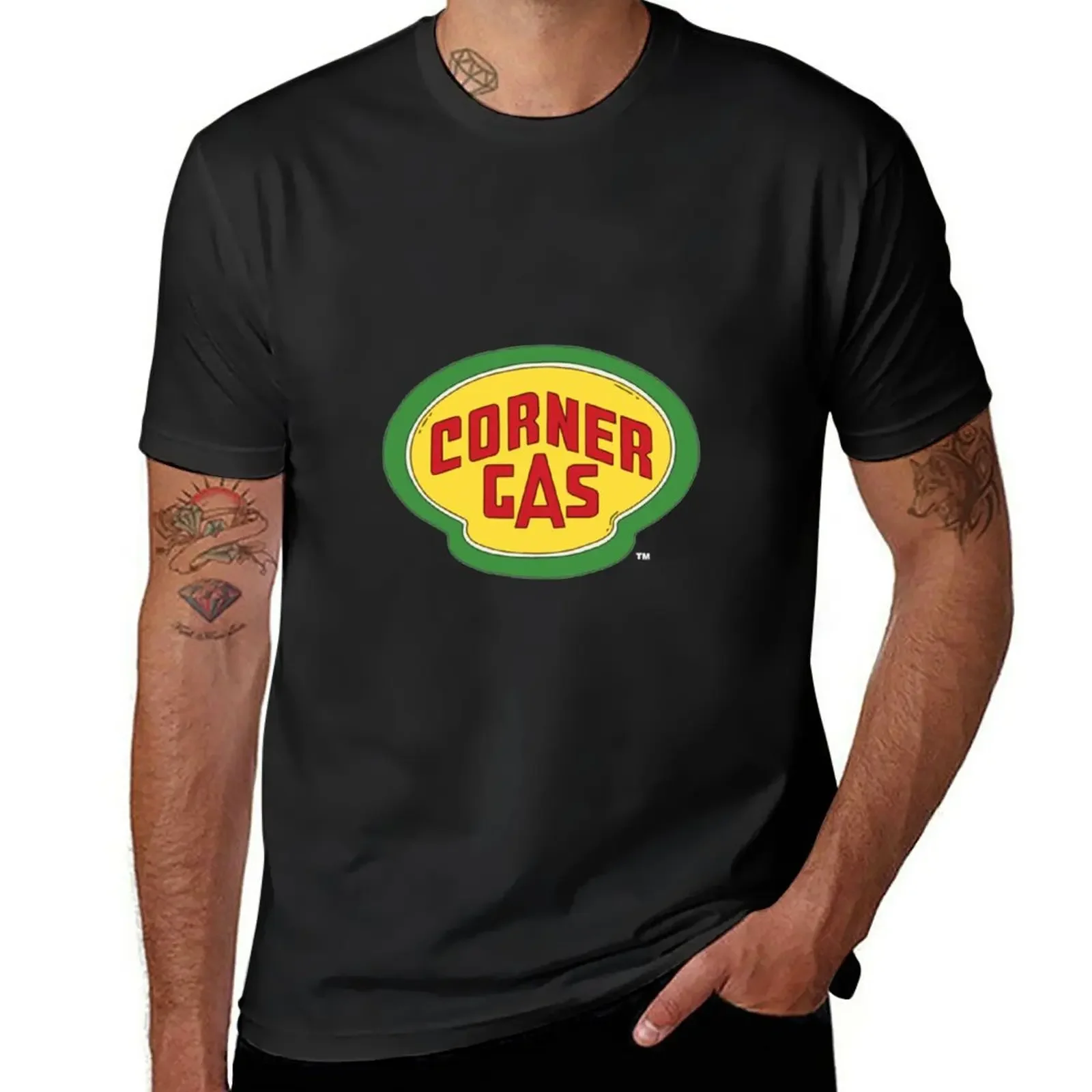 

Corner Gas Logo Wwhite Text T-Shirt sweat tops Aesthetic clothing quick drying Short sleeve tee men