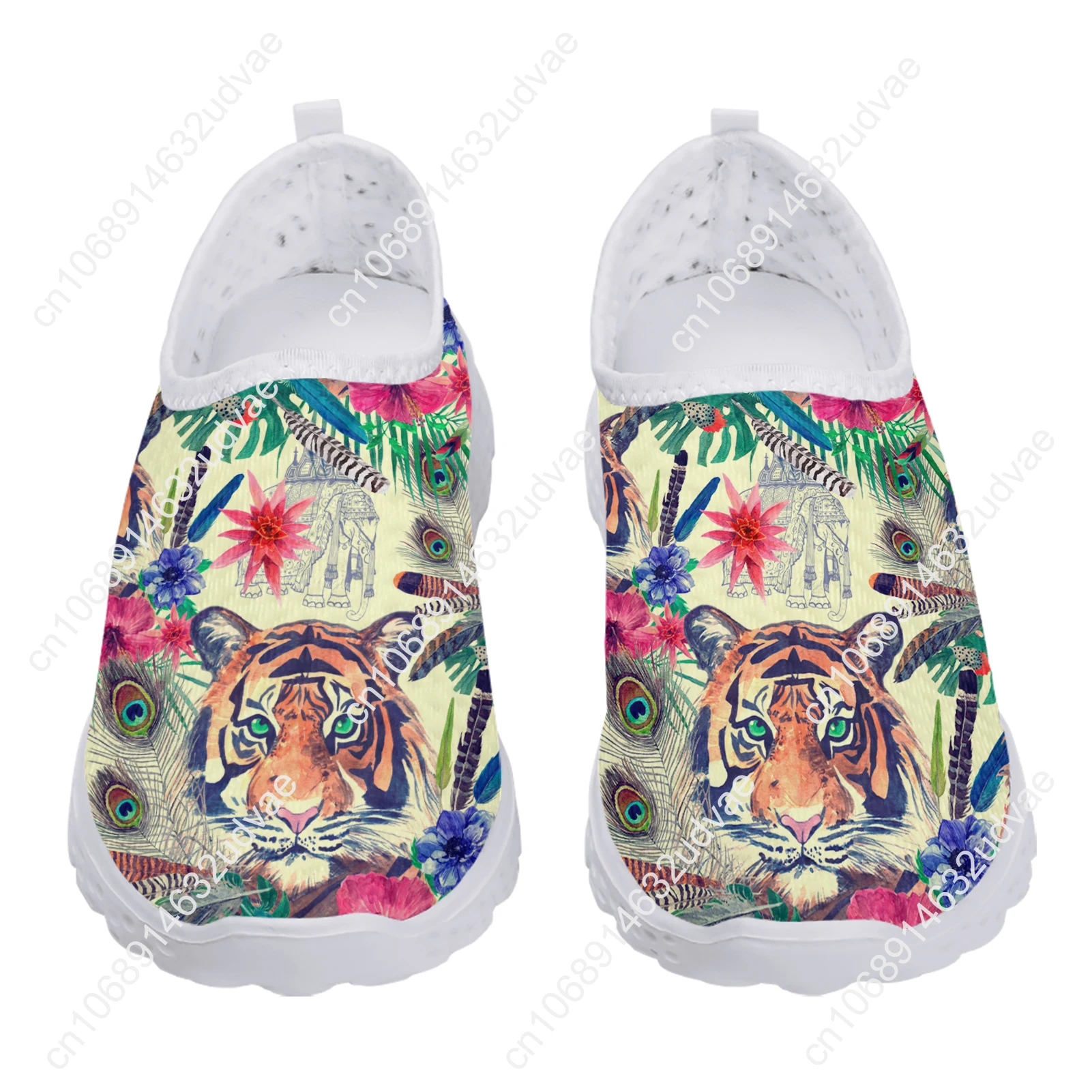 Fashion Tiger Jungle Design Outdoor Breathable Shoes Cartoon Tiger Print Shoes Light Home Flat Shoes Mesh Sneakers
