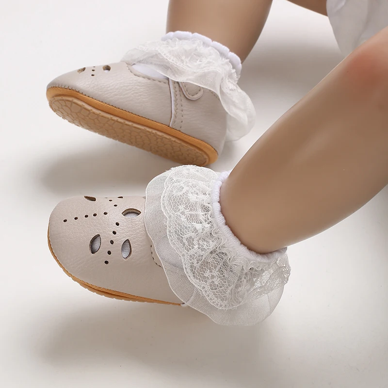 Khaki 0-18M Baby Casual Shoes Infant Toddler Bowknot Non-slip Rubber Soft-Sole Flat PU First Walker Newborn Bow Decor Mary Janes 5
