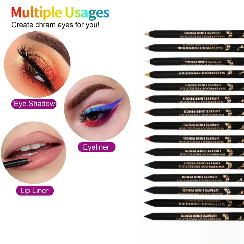 

Long lasting Eyeliner Pencil 15 Colors Make up Eye Cosmetic Matte Soft Eye Liner As Lipliner Pen For Women's Makeup Korean