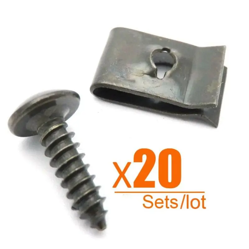 

20Set Metal U-Type Clip With Screw Car Bumper Fender Trim Panel Fasteners GY6 Scooter 50-150 Plastic Body Screws And Clips