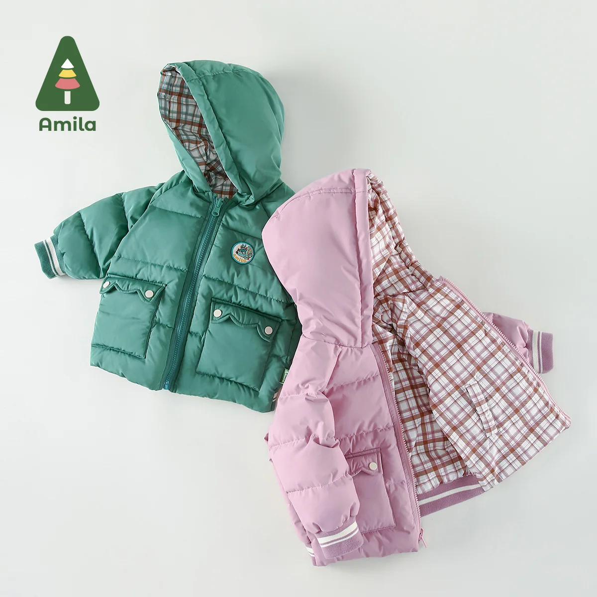 Amila Baby Cotton Clothing Winter Girls Children's Double-sided Wear Thickened Warm Hooded Coat Boys Casual Jacket