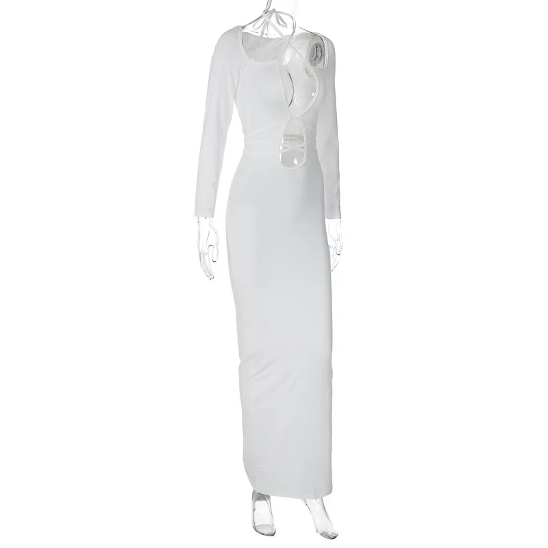 Vestido sexy calado para mujer, vestido ajustado con cordones, vestido maxi de fiesta para mujer, ropa para mujer 2025 nuevo