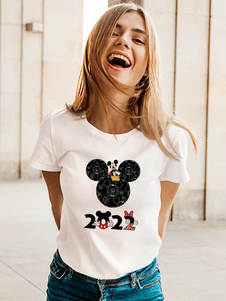 

Summer Disney Mickey Mouse Women T Shirt 2022 Series Graphic Lady Casual Tops Tees High Quality White Female Short Sleeve Trend