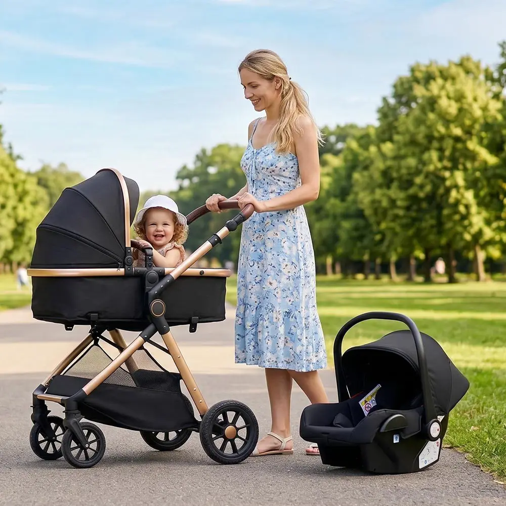 Baby Stroller 3‑in‑1 Travel System Pushchair Lightweight Pram from Birth All‑Terrain Baby Buggy Compact Fold Stroller Summer