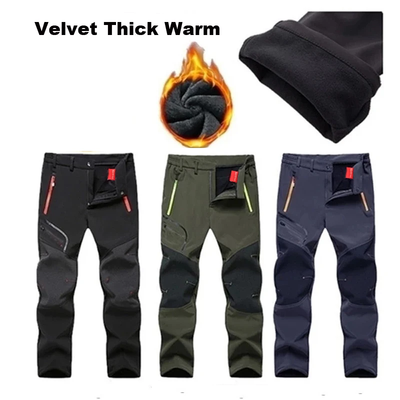 Men's Oversized Winter Softshell Outdoor Pants Trekking Fishing Camping Climbing Hiking Skiing Warm Travel Trousers S-4XL hiking pants
