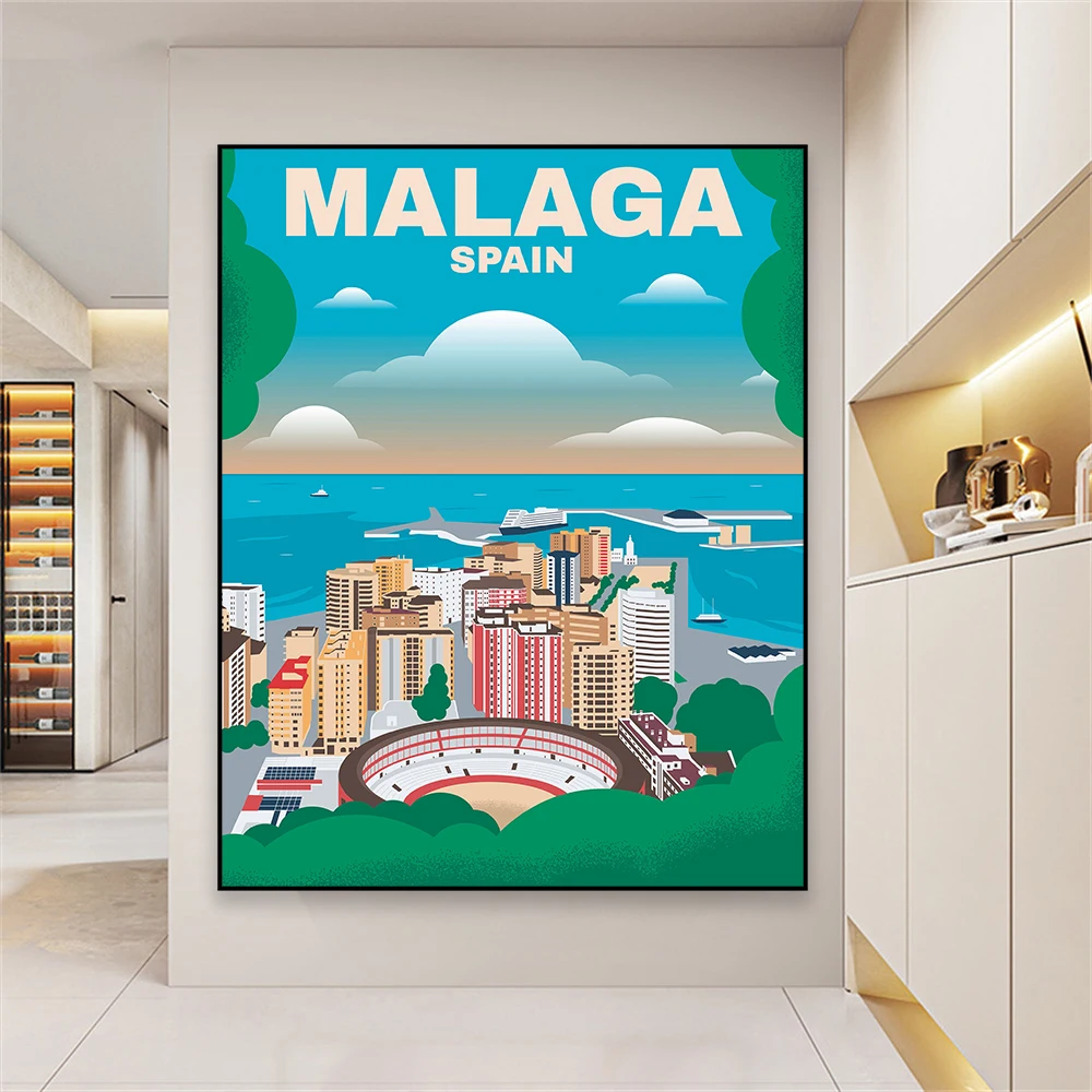 Wall Art Print  Vintage travel poster of the city of Malaga