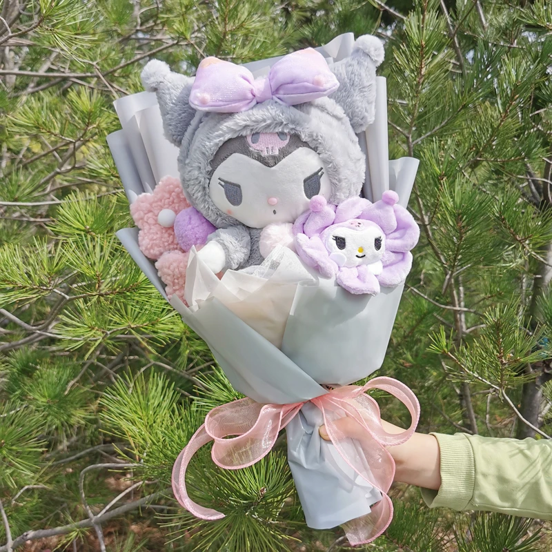 Cartoon My Melody Kuromi Cinnamoroll Kt Cat Plush Doll Toy Sanrio Bouquet Gift Box Valentine's Day Christmas Graduation Gifts 6