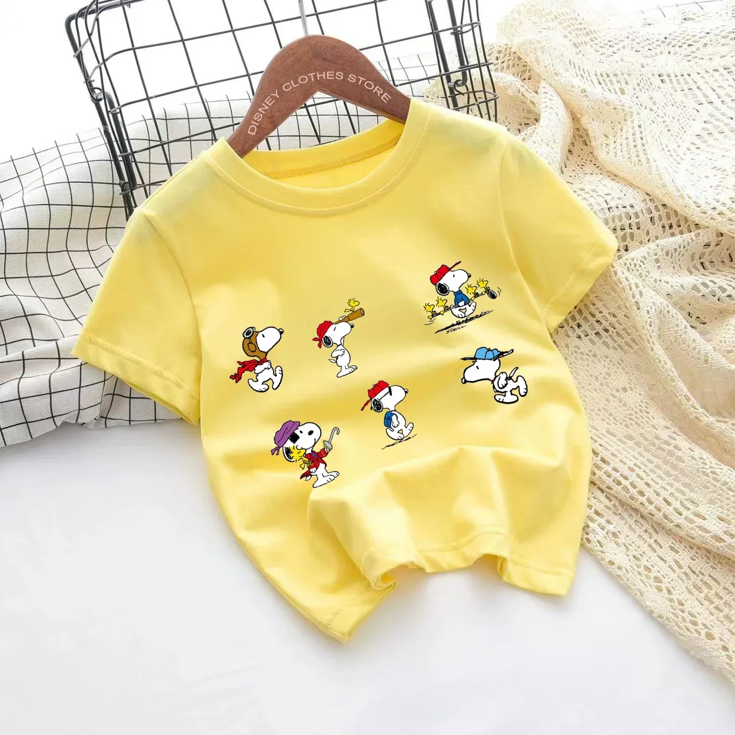 New anime Snoopy Printed T-shirt Kids Short sleeve kids 3-14 years old boys and girls new fashion Pokemon top 4