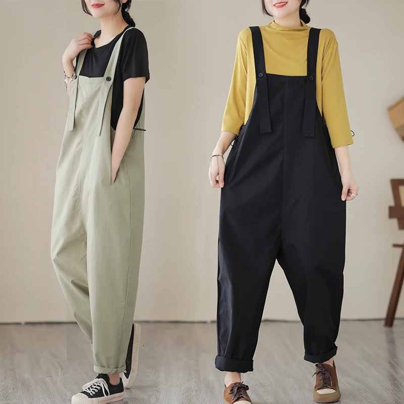 New Spring Summer Solid Ladies Jumpsuits Loose Oversized Wide Leg Overalls For Women Fashion Streetwear Straps Baggy Cargo Pants new spring summer solid ladies jumpsuits loose oversized wide leg overalls for women fashion streetwear straps baggy cargo pants