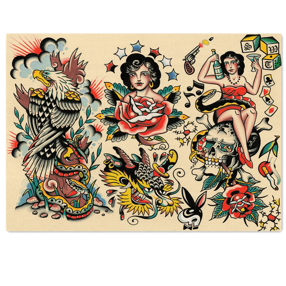 Description Picture 3 of itemVintage Traditional Tattoo Design Picture Wall Art Posters & Prints Retro Kraft Paper Poster Painting Wall Sticker Home Decor