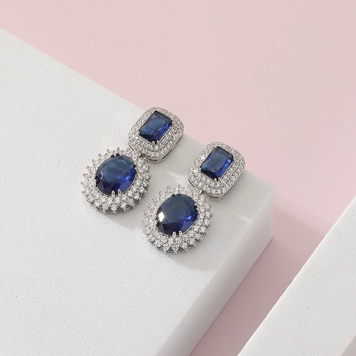 New Women Cubic Zirconia Crystal Candy Color Geometic Design Long Dangle Women Engagement Party Earrings Jewelry Accessory