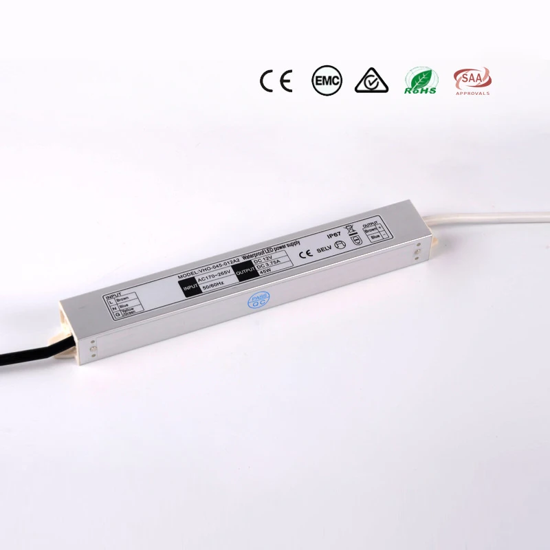 Waterproof LED Power Supply Transformer - 220V to 12V, 10W to 45W, IP67 Rated