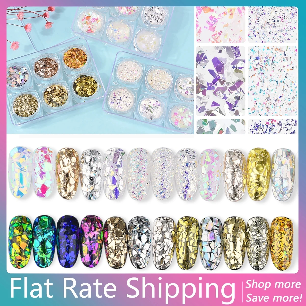 1 Set 6 Bottiglie Holographic Nail Glitter Paillettes Vetro Irregolare Nail Art Foils Flakes Aurora Decorations