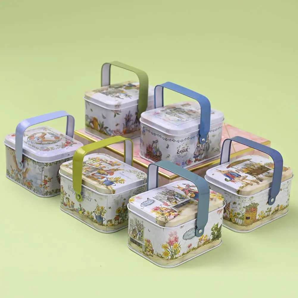 Candy Box Cartoon Rabbit Pattern Good Sealing Con Manico Regalo Multifunzionale Vintage Che Offre Lattine Regalo Per Biscotti Pasquali Portatili