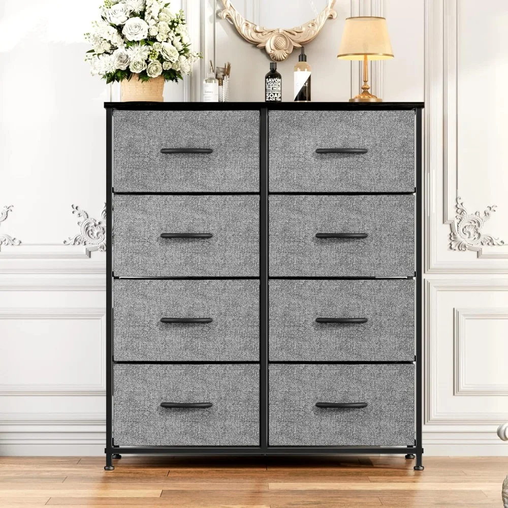 8 Drawers Dresser Fabric Dresser for Bedroom, Chest of Drawers with Fabric Bins dressing cabinet wooden top and easy to pull fabric storage box dark grey 9 drawer dresser with fabric dresser for bedroom