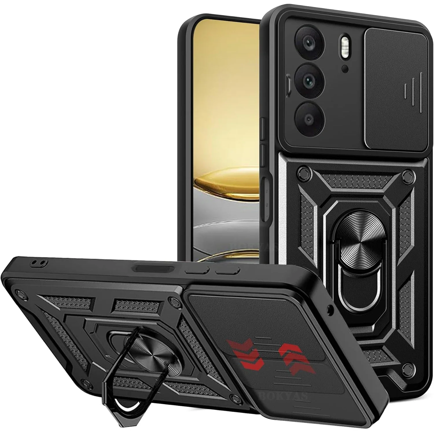 Enhanced Armor Case with Lens Protection and Magnetic Ring Holder - Durable Phone Cover Shell