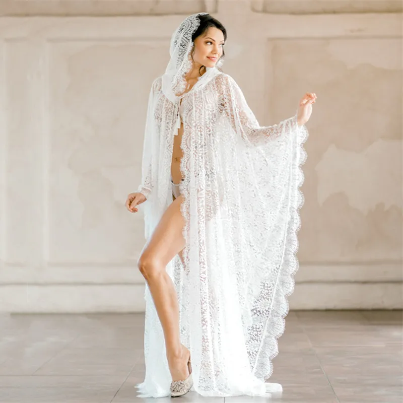 

Maternity Photography Props Long Lace Boho Dress Cape Posing See Through Pregnancy Dress cloak Shoot Studio