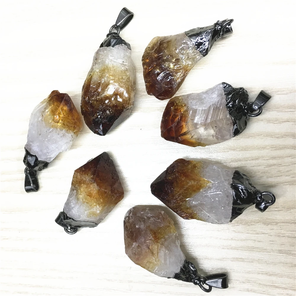 Hot Fashion Natural Stone Pendant Necklace Raw Ore Citrines Yellow Crystal Stone Reiki Pendants Jewelry Making 6pcs Wholesale