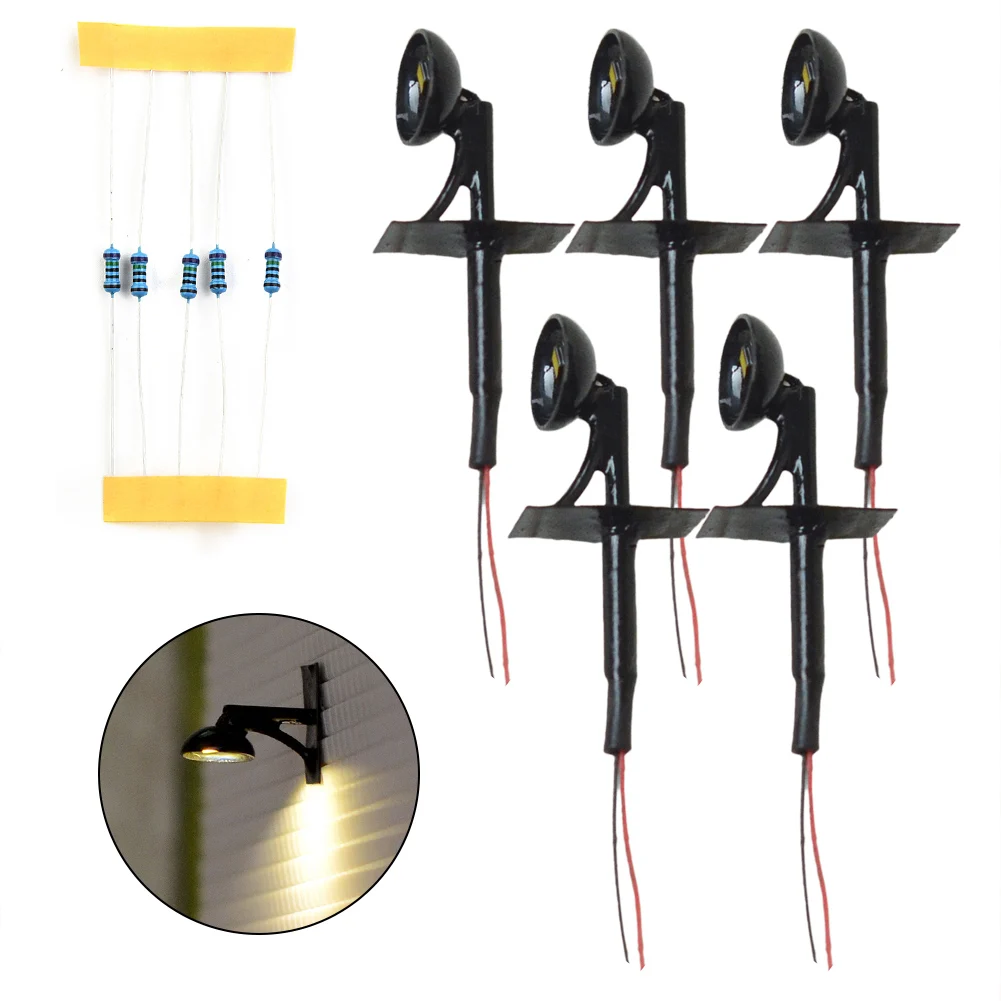 5Pcs OO / HO Scale Street Bracket Light Model Wall Lamp Posts LED Building Painted Light House DIY Garden Decoration 2