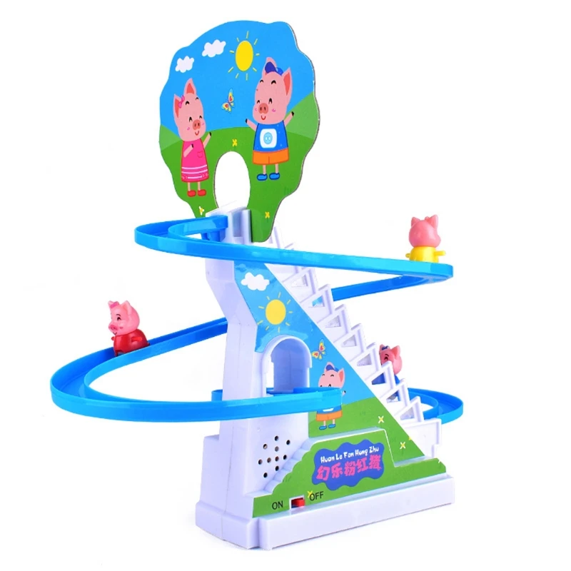 Light Music Ramp Racer Track Slide Toddler Kids Birthday Gift Cartoon Piggy Electric Climbing Stairs Toy 4