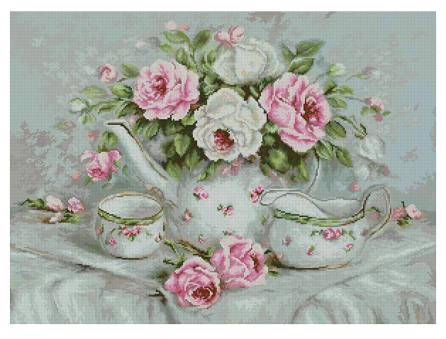 Elegant Still Life Roses Cross Stitch Kit - Premium Quality Embroidery Art