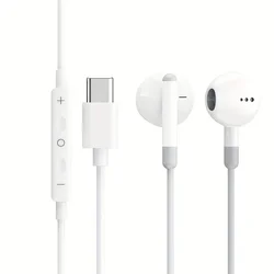 Premium HiFi Wired Earphones with Microphone - Half - in - Ear Design, USB - C Connection (Type C White)