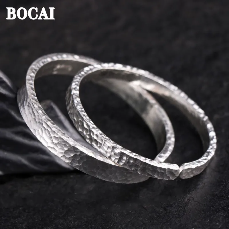 

BOCAI New 100% S999 Silver Retro Hand Knock Hammer Pattern Men and Women Bracelet Fashion Couple Jewelry Accessories