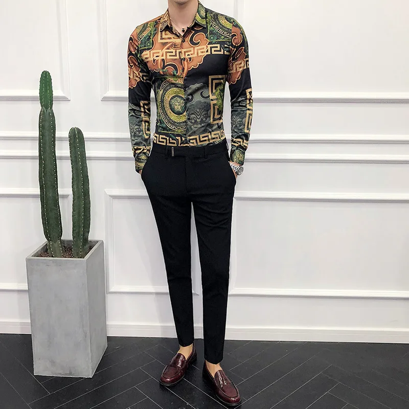 2024 Summer Men's Shirt Pattern Print Retro Button Top Long Sleeve Button Shirt Clothing Design Comfortable s-6XL  men clothing