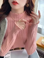 New Women's Autumn and Winter Solid Color Ruffled Semi-turtleneck Long-sleeved Knitted Sweater Casual Women's Knitted Pullovers - Image 2
