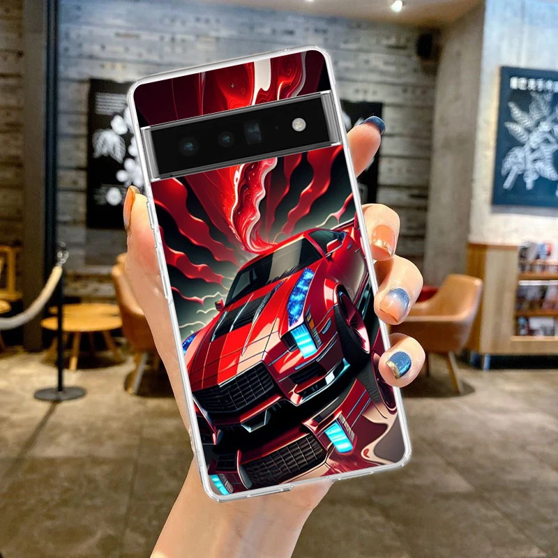Sleek Shockproof Silicone Car-Themed Phone Case with Transparent Design