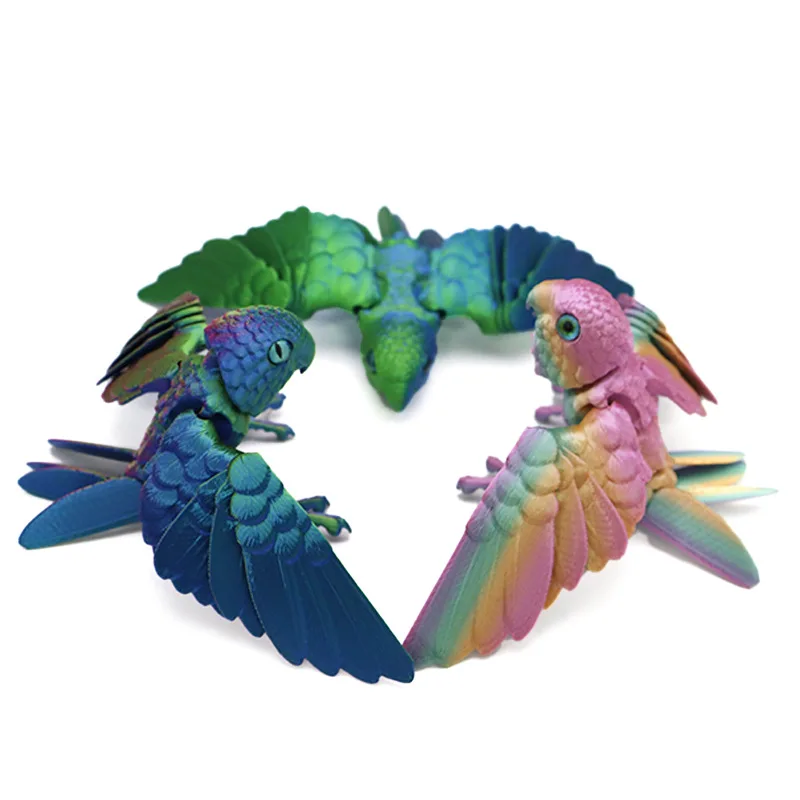 3D Printed Parrot Model Flexible Animal Statue Bird with Wings Moveable Joints Home Decoration Autism ADHD Fun Toys Holiday Gift