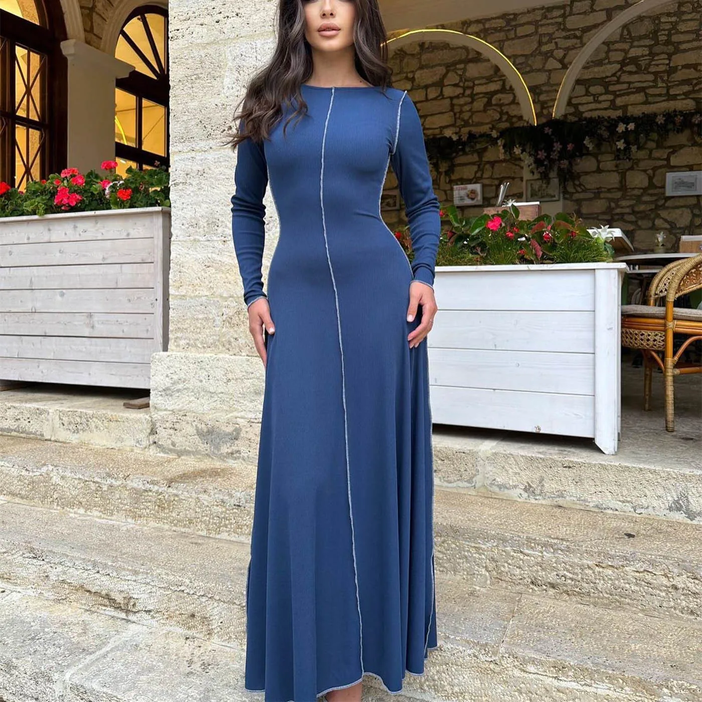 

Trend Fashion Autumn Winter Elegant and Pretty Women Dresses Maxi Long Dress Ladies A Line Vestidos Solid Long Sleeve Robe Femme