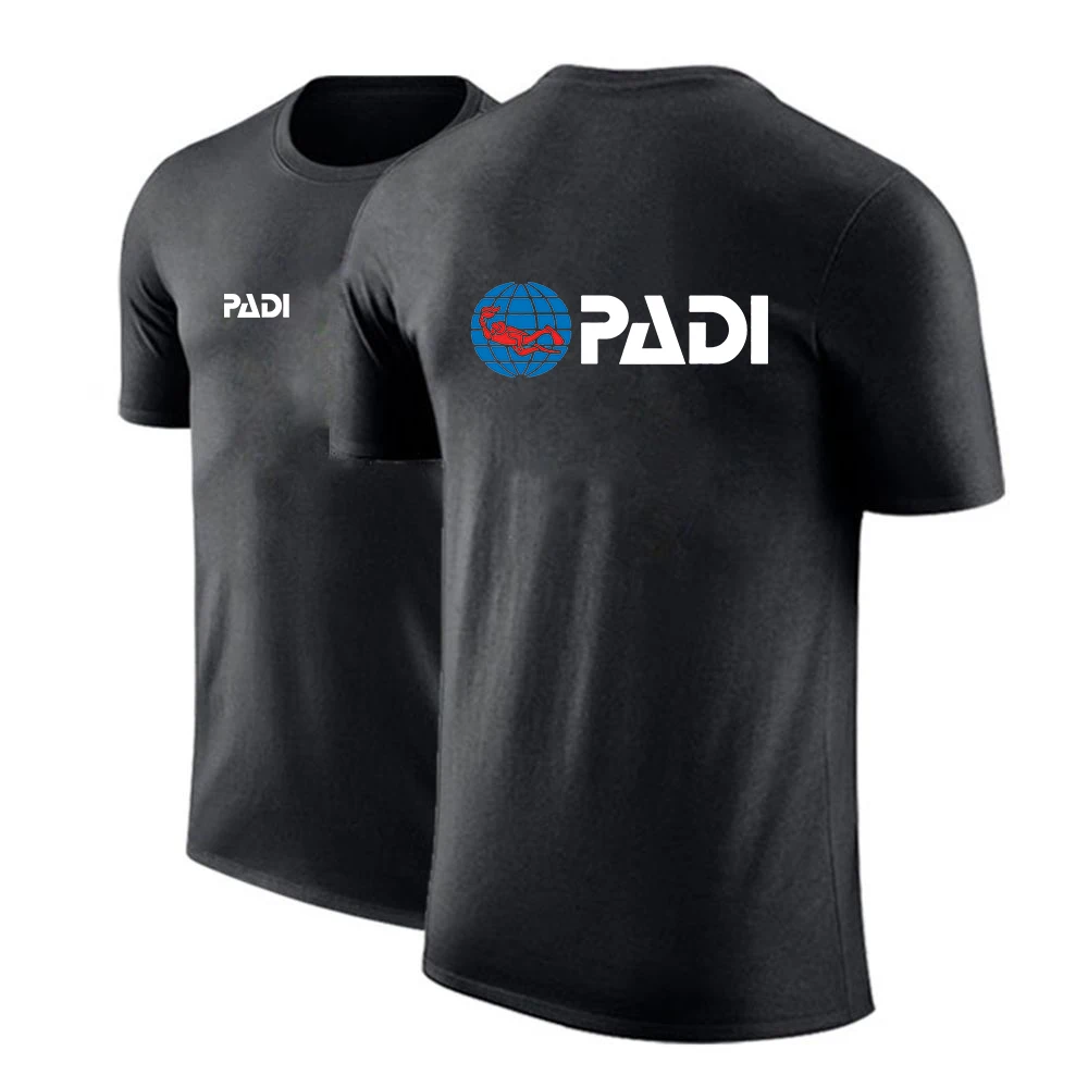 남성용 스쿠버 드라이버 Padi 로고 프린트 순면 라운드넥, 통기성 반팔, 캐주얼 루즈핏, 편안한 티 탑, 2024 여름