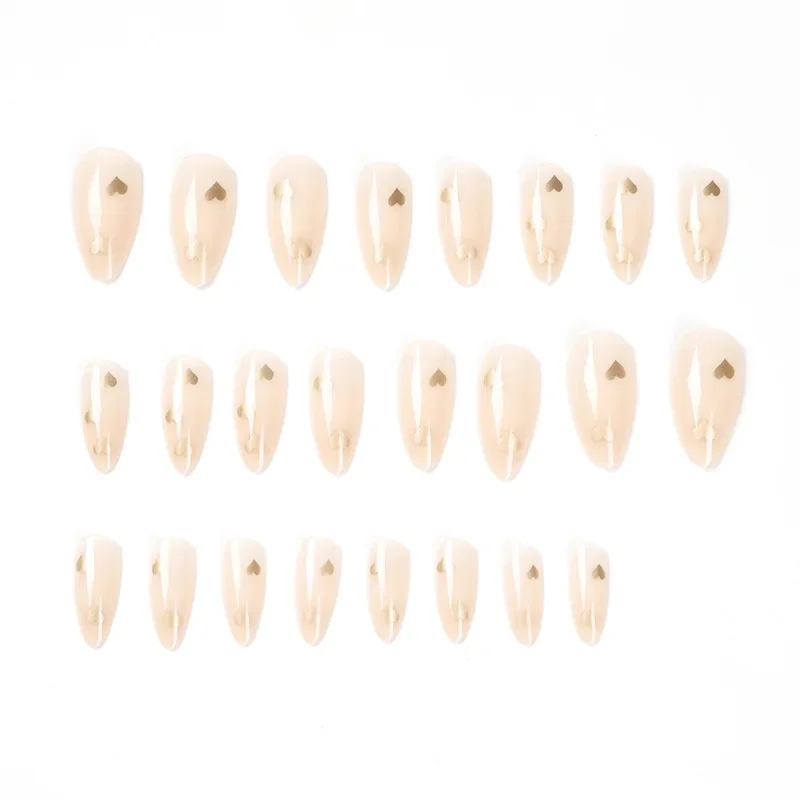 24Pcs/Box Gold Heart Fake Nails Press on  False  Nail Tips with Glue Sticker  Set    Art