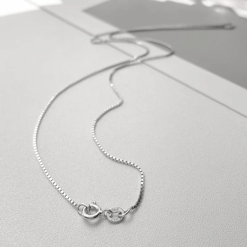 40cm-60cm 1mm Thin Link Real 925 Sterling Silver Rhodium Plated Box Chain Necklace Women Girls Mens Jewelry Italy Wholesale