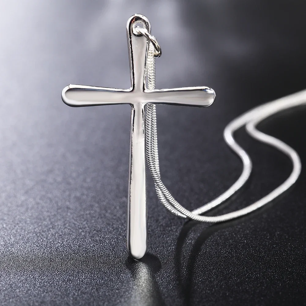 Pendant Necklace Silver Necklace Silver Pendant Silver Necklace Charms LIhong 925 Sterling Silver Long Cross for Women Men Fashion Wedding Engagement Gift