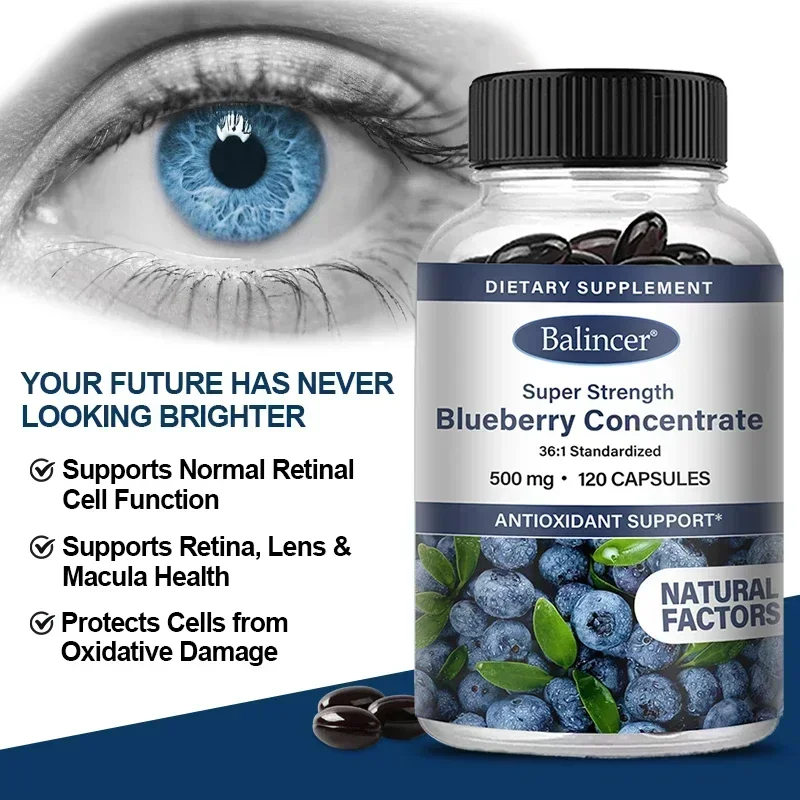 Super Strength Blueberry Concentrate 500 Mg Capsules 120 Softgels Eye Health Vitamins Antioxidant Healthy Vision Supplement
