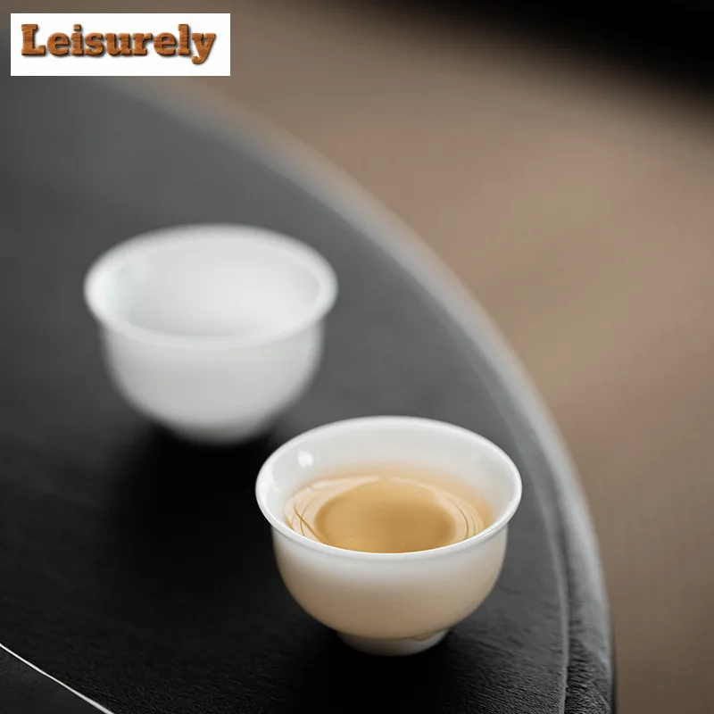 35ml Handamde Iced Jade Porcelain Reversed Cup White Tasting Teacup Mug Small Personal Tea Bowl Master Cup Kung Fu Teaware Gift