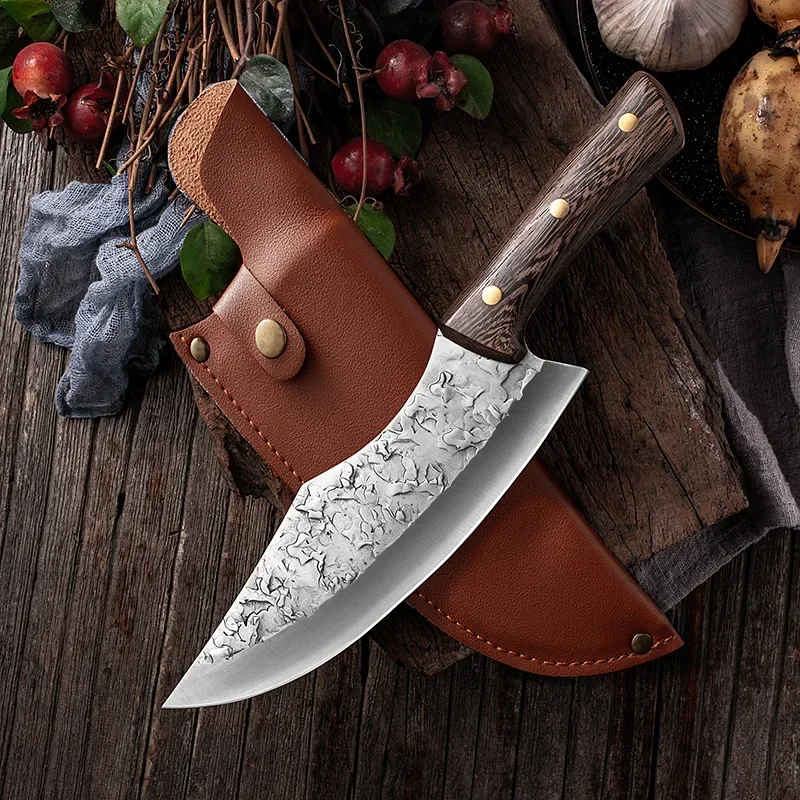 Meat Cleaver Forged Stainless Steel Butcher Knife Outdoor Hunting Camping Meat Cutting BBQ Tools