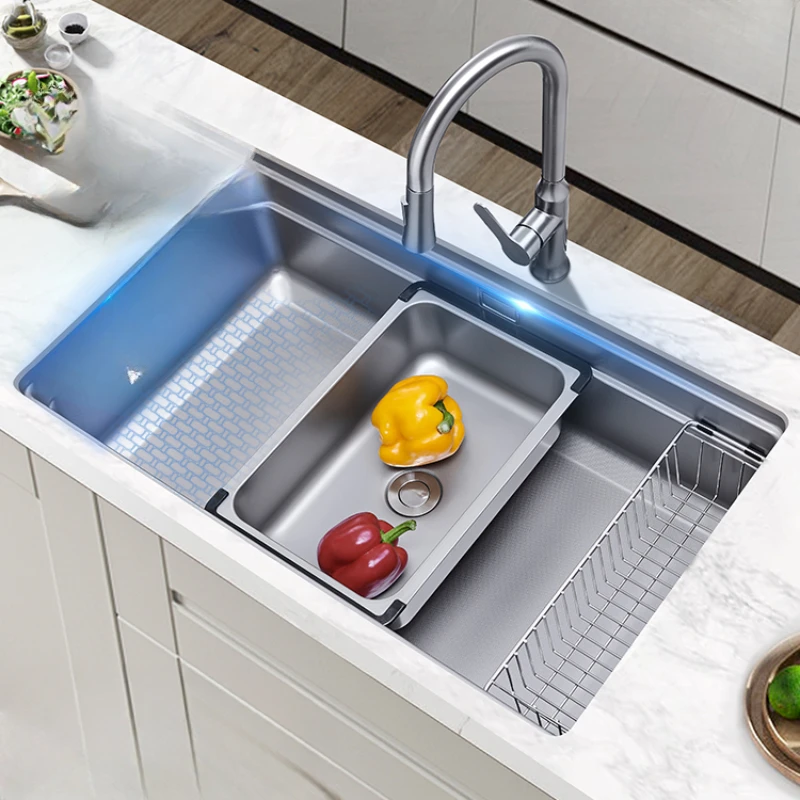 

Nano embossed sink, 304 stainless steel kitchen, vegetable, integrated large single slot embedded under the table basin