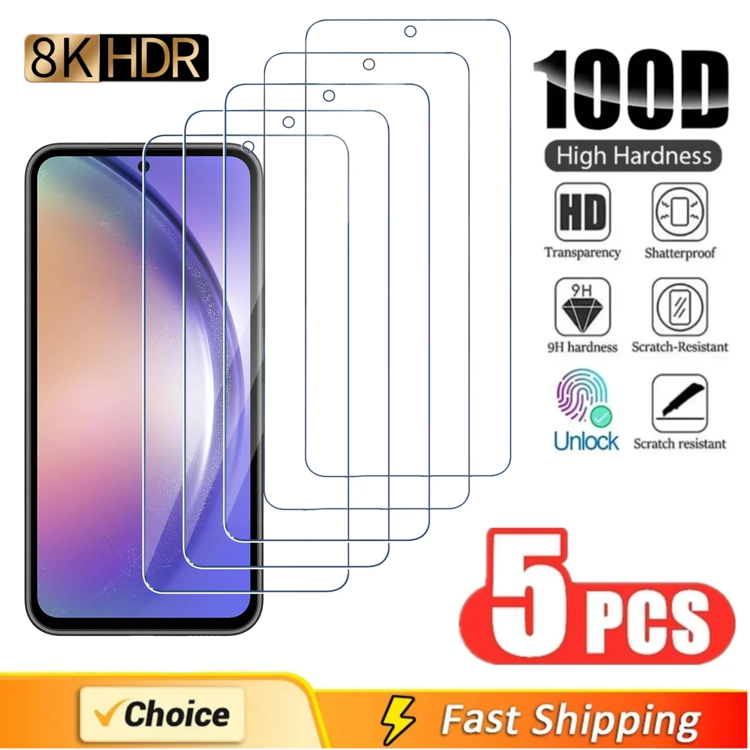 

5Pcs Screen Protector For Samsung Galaxy A55 A54 A53 A34 A13 A14 A15 A52 A12 A33 A23 A32 A73 A03 A50 A70 A71 A21S Tempered Glass