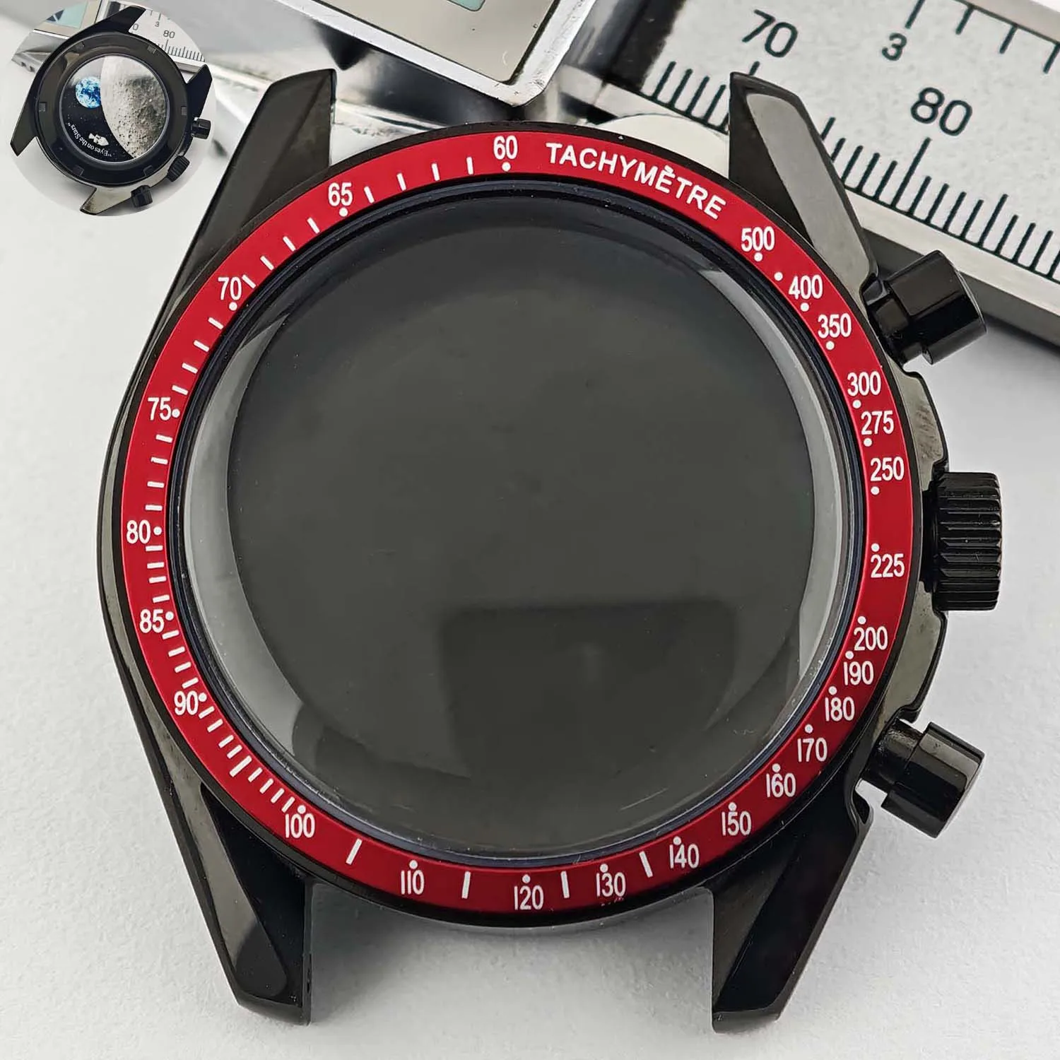 Men's 39.7mm Stainless Steel Watch Case with Moon Back Cover