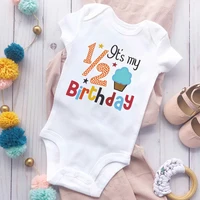 1/2 Birthday Cake Printing Baby Romper Newborn Birthday Party Clothes Toddler Jumpsuits Boys Girls Short Sleeve Romper Outfits 1