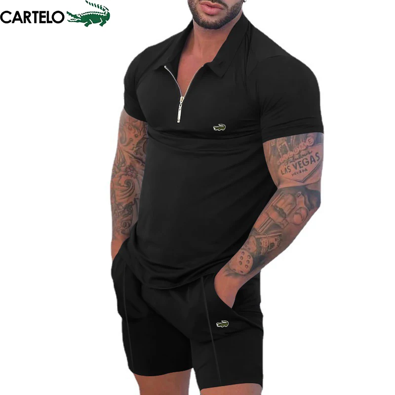 CARTELO Men's Sweatshirt Two Piece Set Casual T-Shirt for Mens Sports Suit Fashion Short Sleeve Outdoors Tracksuit Embroidery