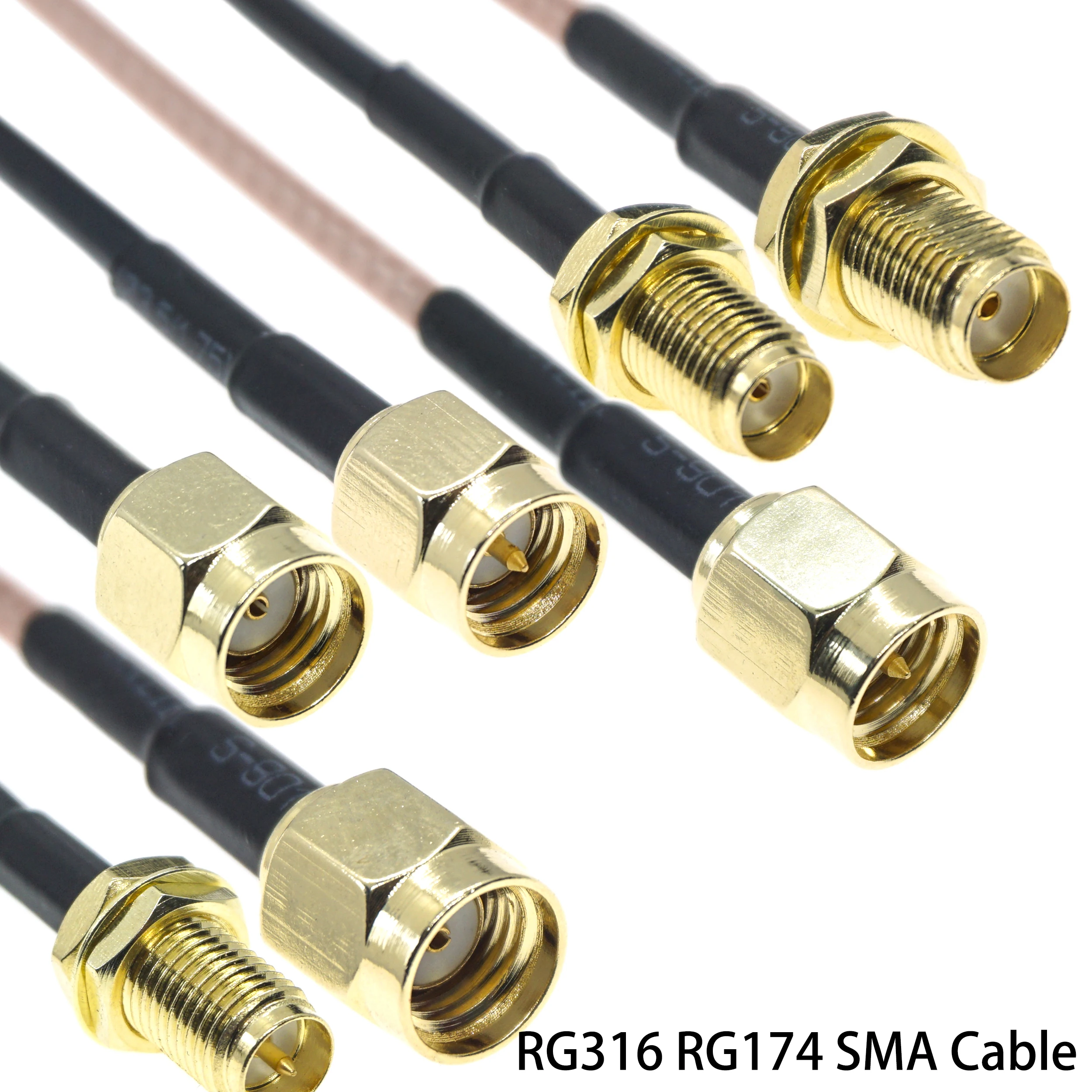 RG316 RG174 SMA Male To SMA Male Female Connector Plug RPSMA Nut Bulkhead Extension RF Coaxial Coax Jumper Pigtail Cable