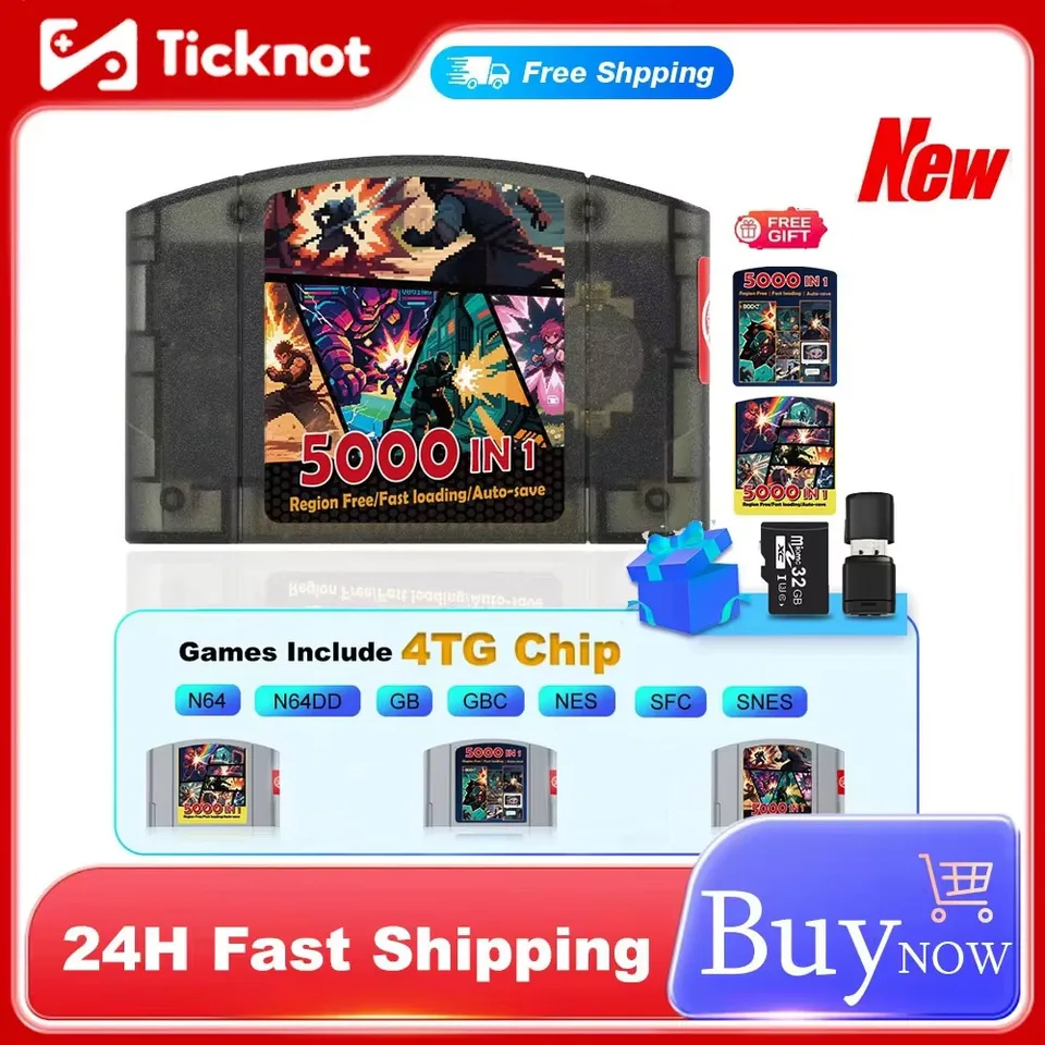 ニンテンドー64用ゲームカートリッジ、32GB TFカード付き、5000 in 1