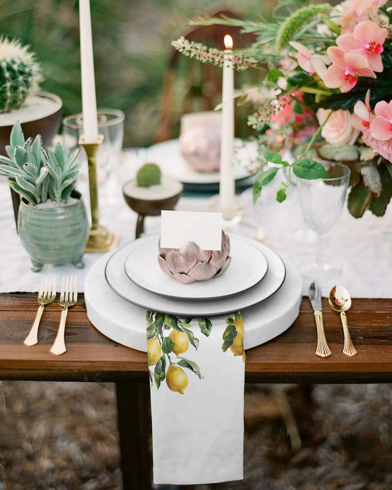4pc Summer Watercolor Fruit Lemon Vintage Table Napkins Set Dinner Handkerchief Towel Napkins Cloth for Wedding Party Banquet