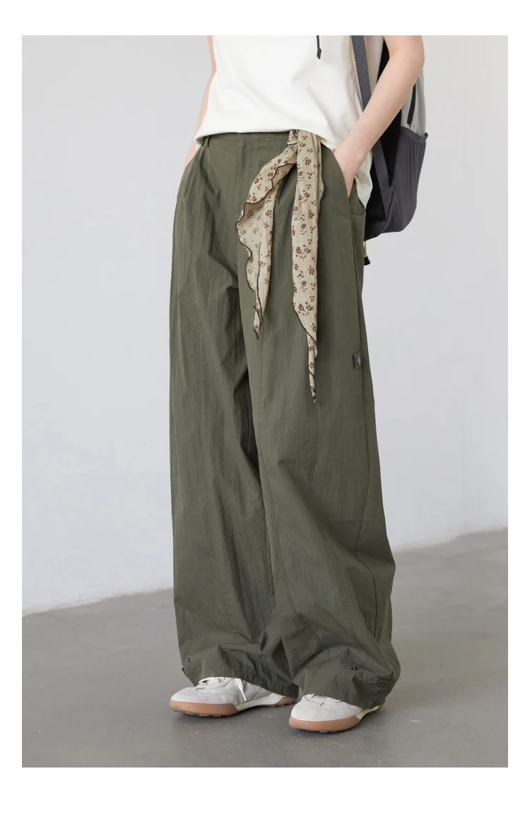 CHIC VEN Women's Pants Solid Loose High Waist Slim Wide Leg Trousers Casual Thin Female Sport Pant Spring Summer 2025