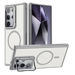 Luxury Magnetic Shockproof Case with Concealed Bracket and Acrylic Lens Protection Cover - Galaxy S23 Ultra (Gray)